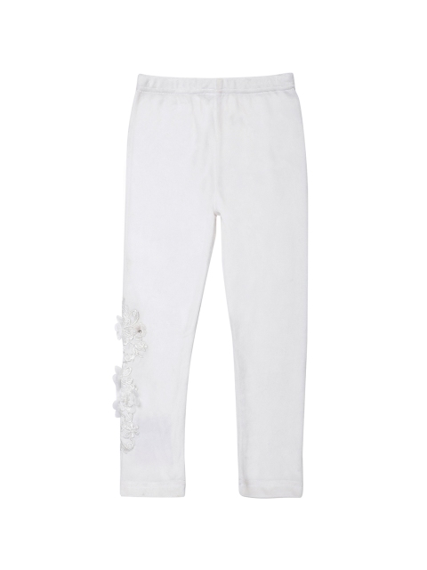 

Peek-A-Boo-Zoo Girls White Faux Velvet Embellished Tights