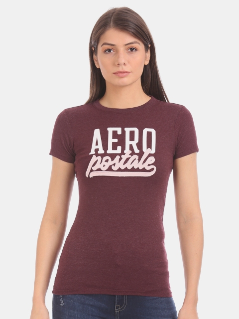 

Aeropostale Women Purple Solid Round Neck T-shirt