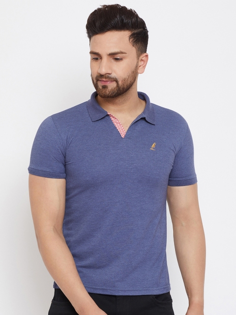 

HARBORNBAY Men Blue Solid Polo Collar T-shirt