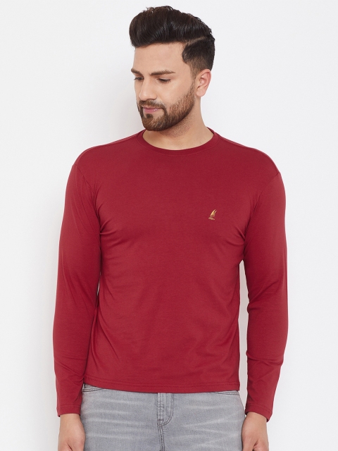 

HARBORNBAY Men Maroon Solid Round Neck T-shirt