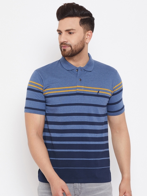 

HARBORNBAY Men Blue Striped Polo Collar T-shirt