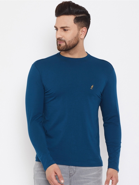 

HARBORNBAY Men Blue Solid Round Neck T-shirt