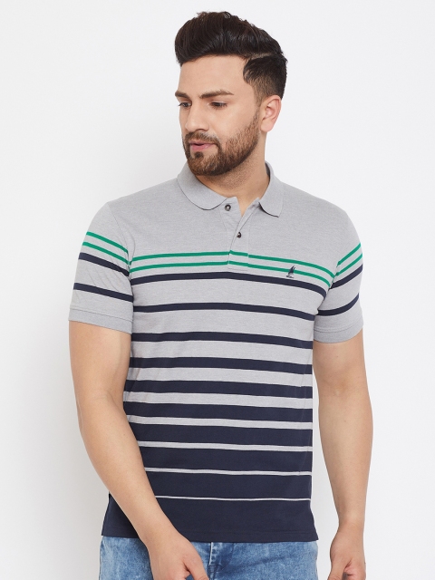 

HARBORNBAY Men Grey Striped Polo Collar T-shirt