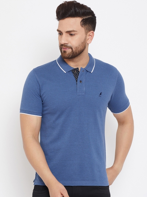 

HARBORNBAY Men Blue Solid Polo Collar T-shirt