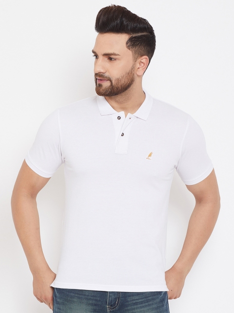 

HARBORNBAY Men White Solid Polo Collar T-shirt