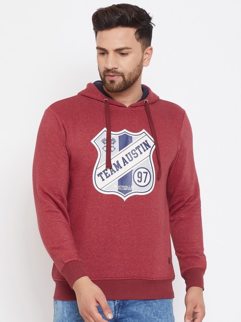 

Austin wood Men Maroon Printed Hooded Sweatshirt