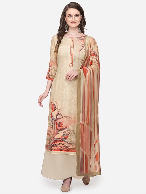 

Stylee LIFESTYLE Beige Silk Blend Unstitched Dress Material