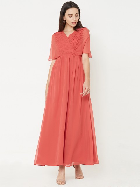 

MISH Women Rust Orange Solid Maxi Dress