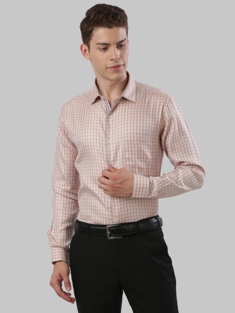 

Next Look Men Beige & Blue Slim Fit Checked Formal Shirt