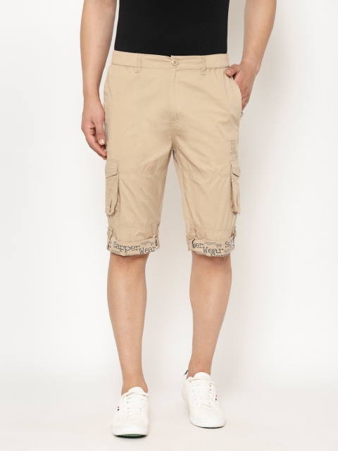 

SAPPER Men Beige Solid Slim Fit Cargo Shorts