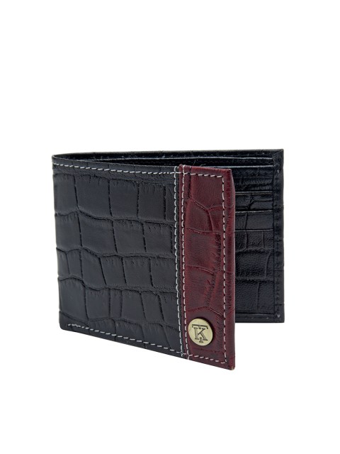 

Teakwood Leathers Unisex Black & Brown Textured Two Fold Wallet