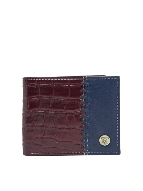 

Teakwood Leathers Unisex Maroon & Blue Textured Leather Two Fold Wallet