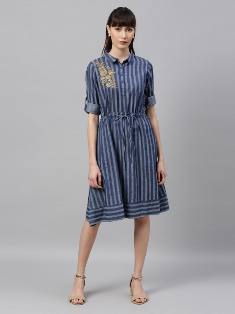 

Park Avenue Woman Women Blue Striped Shirt Dress