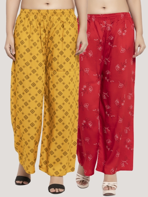 

KLOTTHE Women Set of 2 Printed Straight Palazzos, Yellow