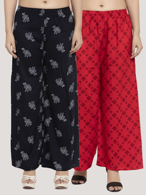 

KLOTTHE Women Pack Of 2 Black & Red Printed Straight Palazzos