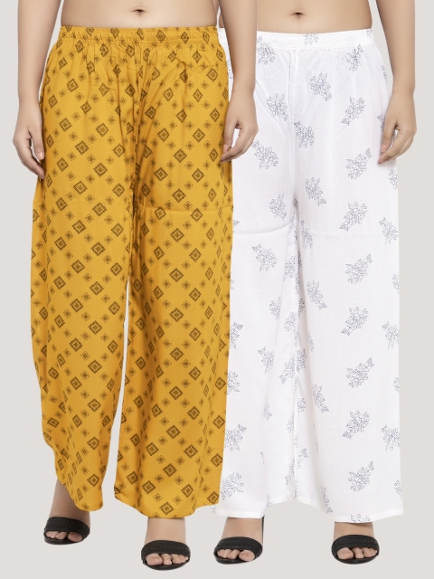 

KLOTTHE Women Pack Of 2 Yellow & White Printed Straight Palazzos