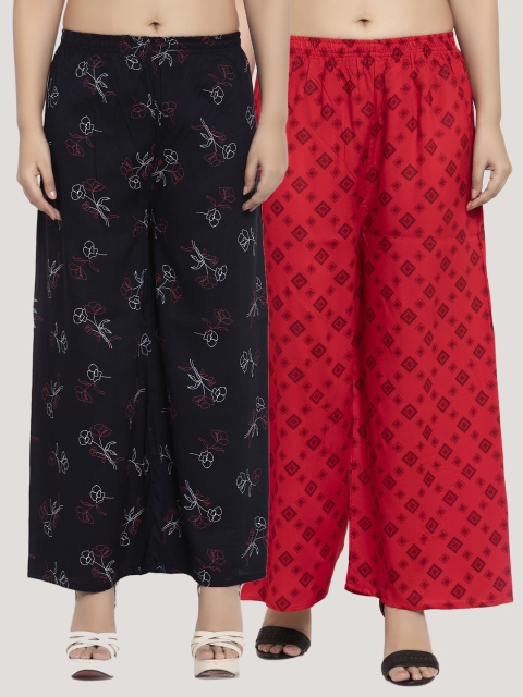 

KLOTTHE Women Pack of 2 Printed Straight Palazzos, Red
