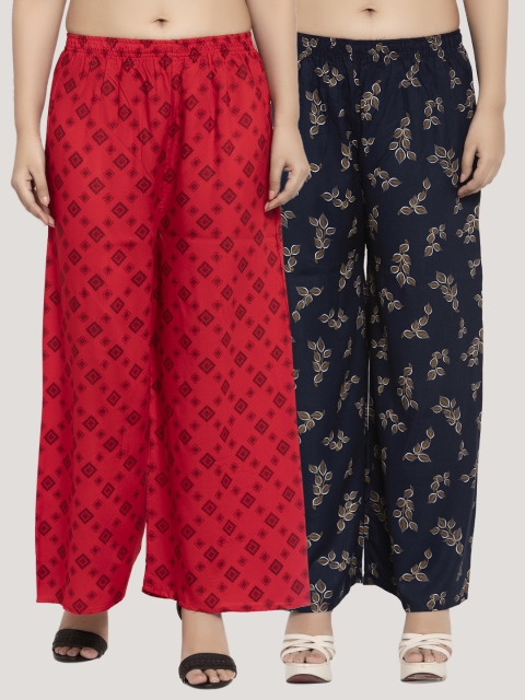 

KLOTTHE Women Set of 2 Printed Straight Palazzos, Red