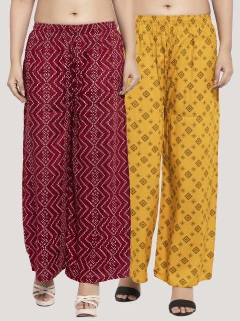 

KLOTTHE Women Pack Of 2 Printed Straight Palazzos, Maroon