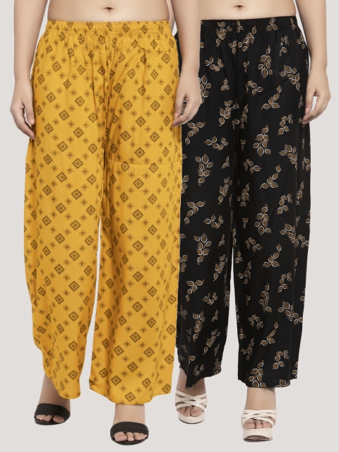 

KLOTTHE Women Pack Of 2 Printed Straight Palazzos, Yellow