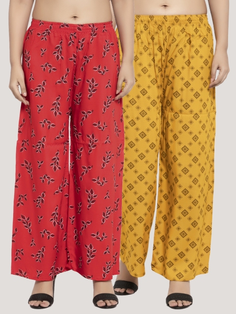 

KLOTTHE Women Yellow & Red Set of 2 Printed Flared Palazzos