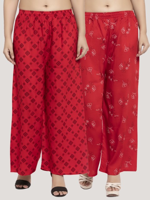 

KLOTTHE Women Set of 2 Red Printed Straight Palazzos