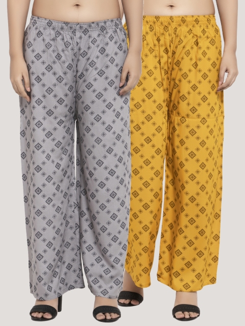 

KLOTTHE Women Set of 2 Printed Straight Palazzos, Grey