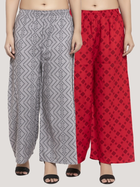 

KLOTTHE Women Pack Of 2 Printed Straight Palazzos, Grey