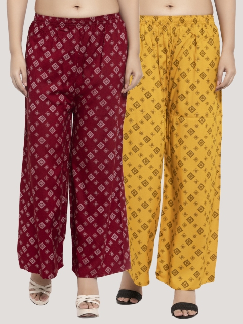

KLOTTHE Women Pack of 2 Printed Straight Palazzos, Yellow