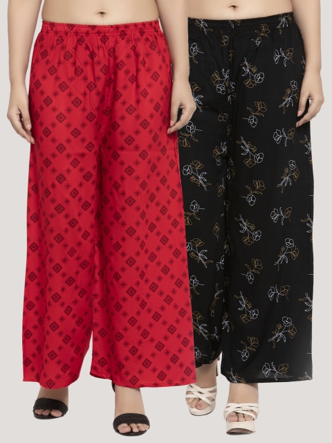 

KLOTTHE Women Pack Of 2 Red & Black Printed Straight Palazzos