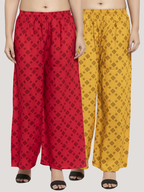 

KLOTTHE Women Pack Of 2 Printed Straight Palazzos, Red
