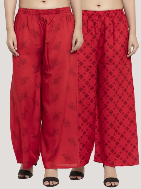 

KLOTTHE Women Pack Of 2 Red Printed Straight Palazzos