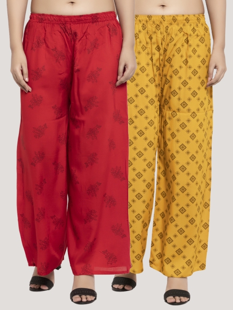 

KLOTTHE Women Set Of 2 Red & Yellow Printed Straight Palazzos