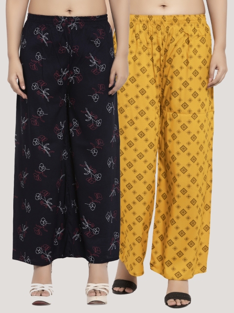 

KLOTTHE Women Pack of 2 Printed Straight Palazzos, Black