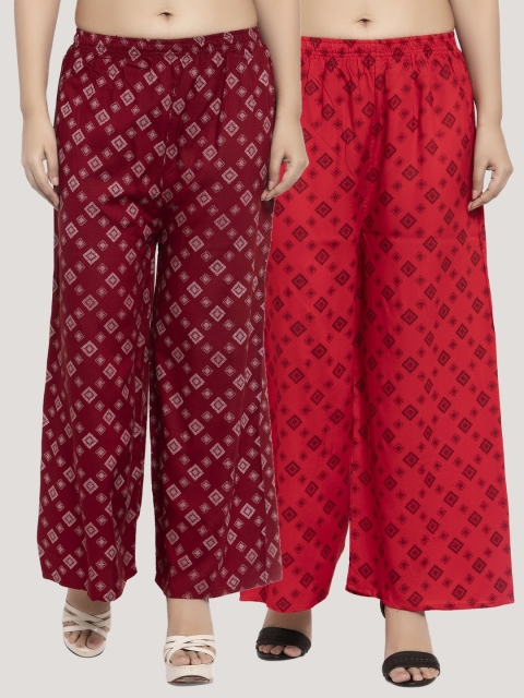 

KLOTTHE Women Pack Of 2 Printed Straight Palazzos, Red