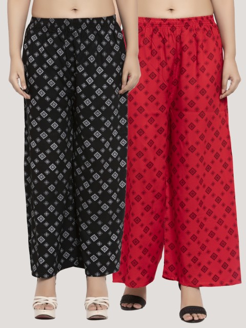 

KLOTTHE Women Pack of 2 Printed Straight Palazzos, Red