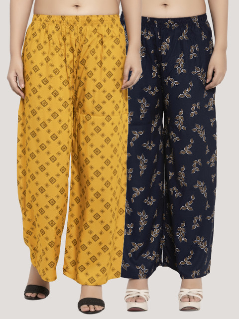 

KLOTTHE Women Pack Of 2 Printed Straight Palazzos, Navy blue