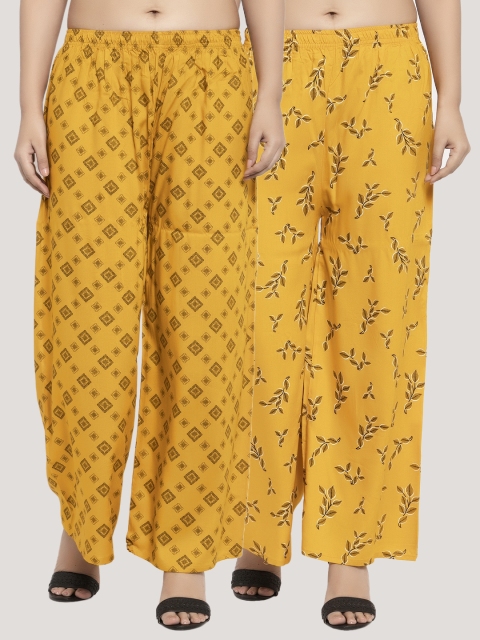 

KLOTTHE Women Pack Of 2 Yellow Printed Straight Palazzos