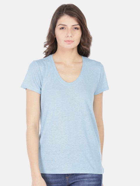

GAP Women Blue Solid Scoop Neck T-shirt