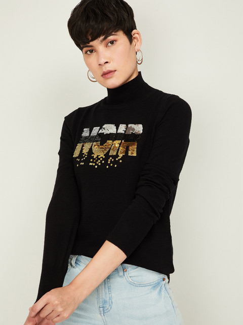 

Ginger by Lifestyle Women Black Solid Pullover Sweater