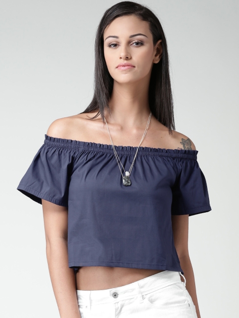 

FOREVER 21 Navy Off-Shoulder Top, Navy blue