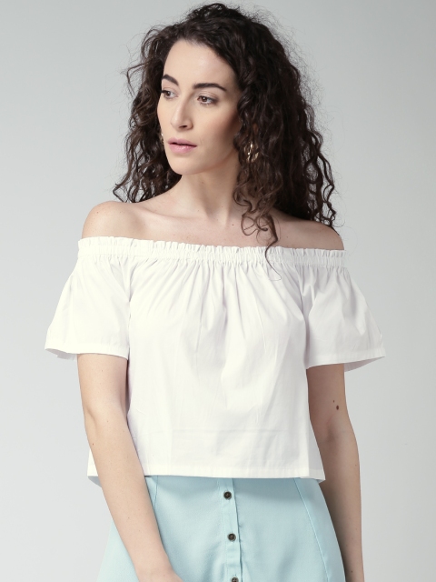 

FOREVER 21 White Off-Shoulder Crop Top