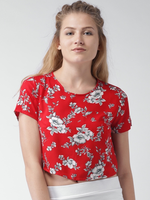 

FOREVER 21 Red Floral Print Crop Top