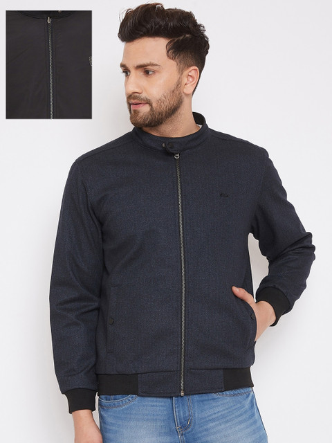 

Okane Men Navy Blue & Black Reversible Bomber Jacket
