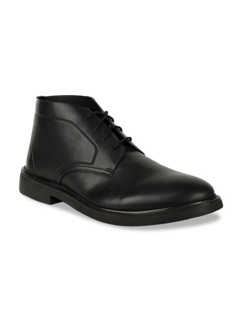 

Bata Men Black Solid Leather Mid-Top Derbys