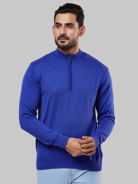 

Raymond Men Blue Solid Pullover Sweater