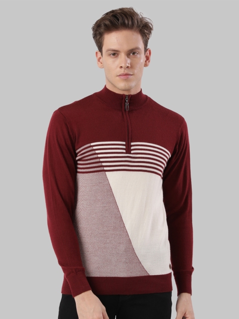 

Raymond Men Maroon Colourblocked Pullover Sweater