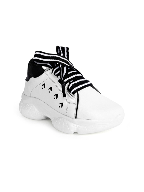 

ZAPATOZ Women White & Black Mid-Top Walking Shoes