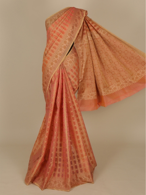 

Pothys Peach-Coloured & Gold Cotton Blend Woven Design Saree