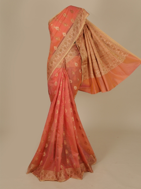 

Pothys Peach-Coloured & Gold-Colorued Cotton Blend Woven Design Saree